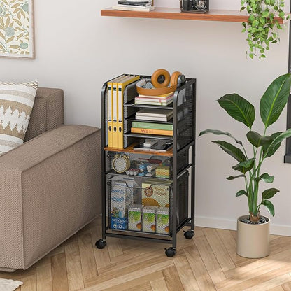 6-Tier Rolling File Cart with 2 Drawers, File Cabinet Organizer - Image 7