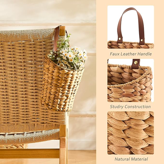 Handwoven Front Door Basket Water Hyacinth Wall Hanging Basket Decorative Boho - Image 4