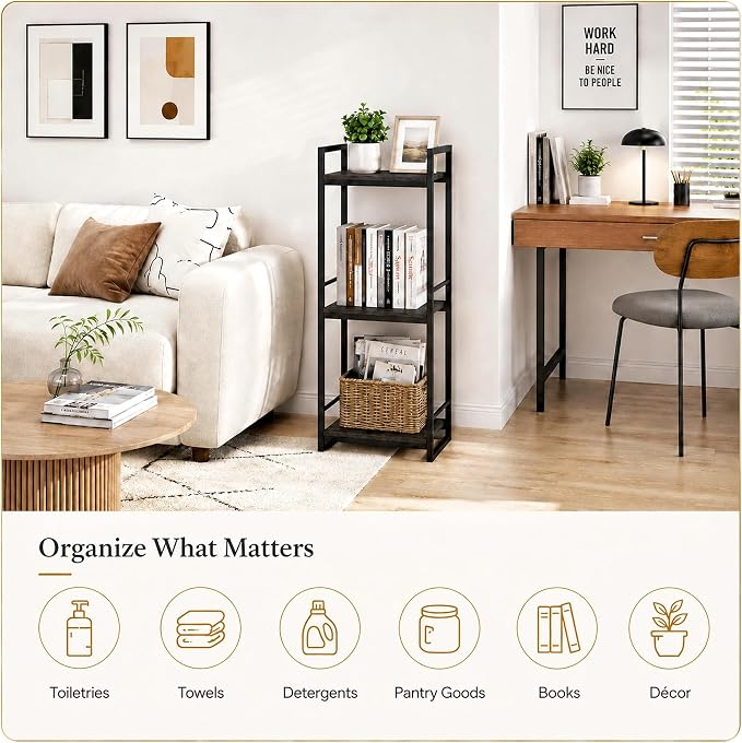 BYFU 3 Tier Bathroom Storage Open Shelf Black Metal Corner Storage Rack | 33.5" - Image 4