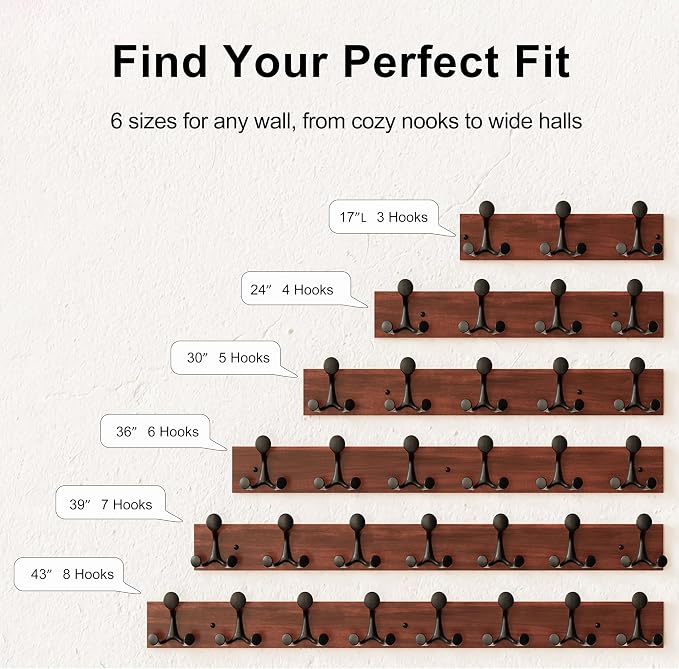 SKOLOO 30-Inch Wood Burnt Coat Rack Wall Mount - Image 5