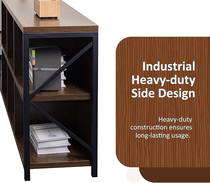 8 Cube Storage Organizer Bookshelf, Industrial Horizontal Bookcase, Accent - Image 5