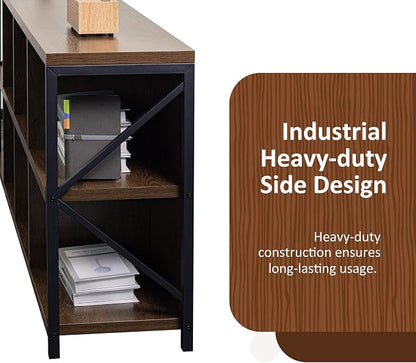 8 Cube Storage Organizer Bookshelf, Industrial Horizontal Bookcase, Accent - Image 5