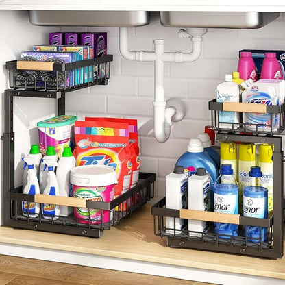 PXRACK Under Sink Organizer, Adjustable Height, 2 Tier Pull Out Under Cabinet - Image 7