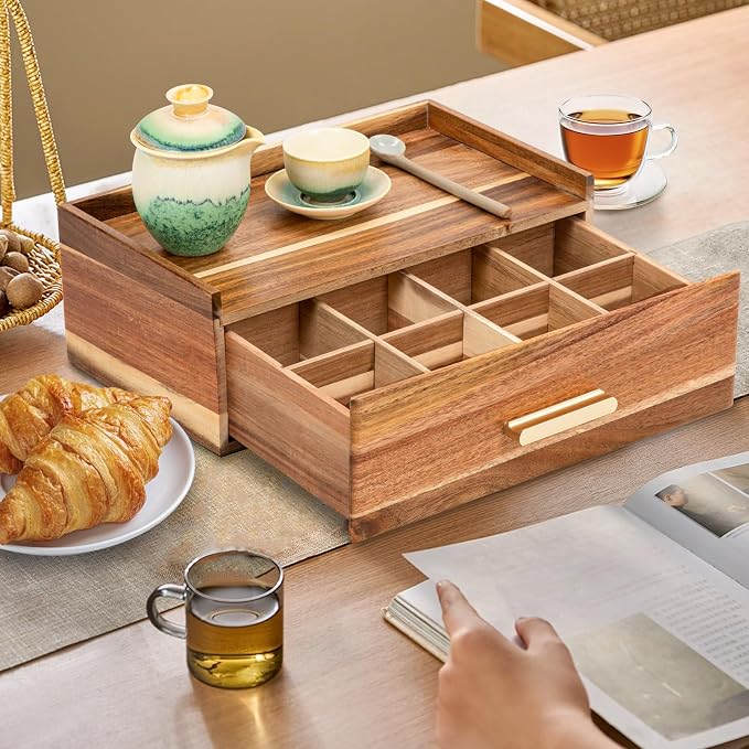 Tea Bag Organizer, Acacia Wood Tea Organizers and Storage Box, Tea Bag Holder - Image 6
