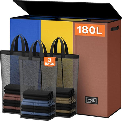 SOLEDI 180L Laundry Hamper 3 Section, Extra Large Laundry Hamper by SOLEDI