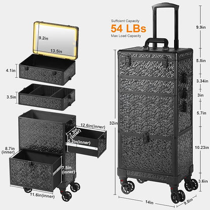 Rolling Makeup Case with Lighted Mirror, Makeup Train Case with Large Drawer - Image 5