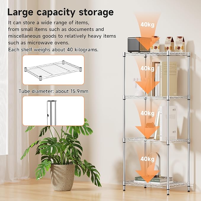 IZEUK 4 Tier Metal Wire Shelf Unit, Chrome Storage Rack Organizer - Image 4