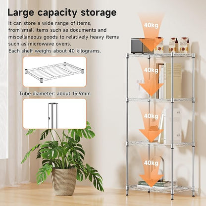 IZEUK 4 Tier Metal Wire Shelf Unit, Chrome Storage Rack Organizer - Image 4