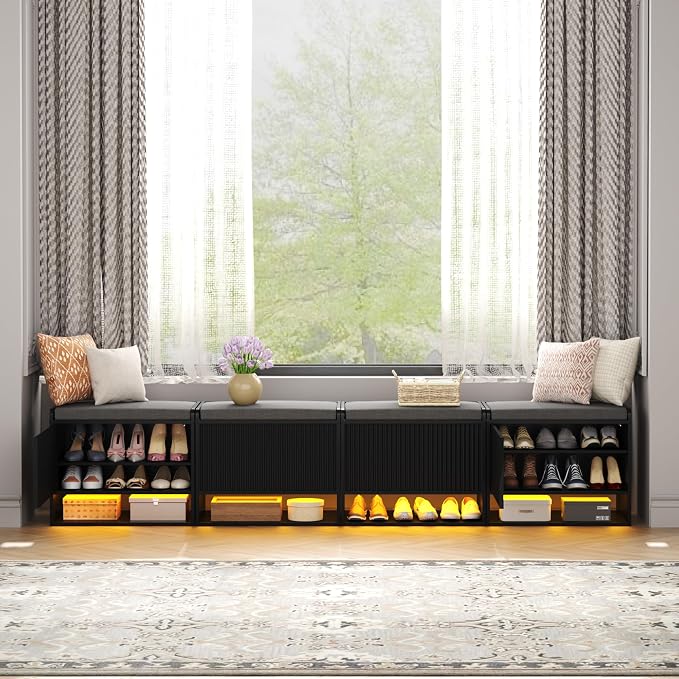 HOMEFORT 23.6" Fluted Shoe Storage Bench, Small Entryway Bench - Image 7