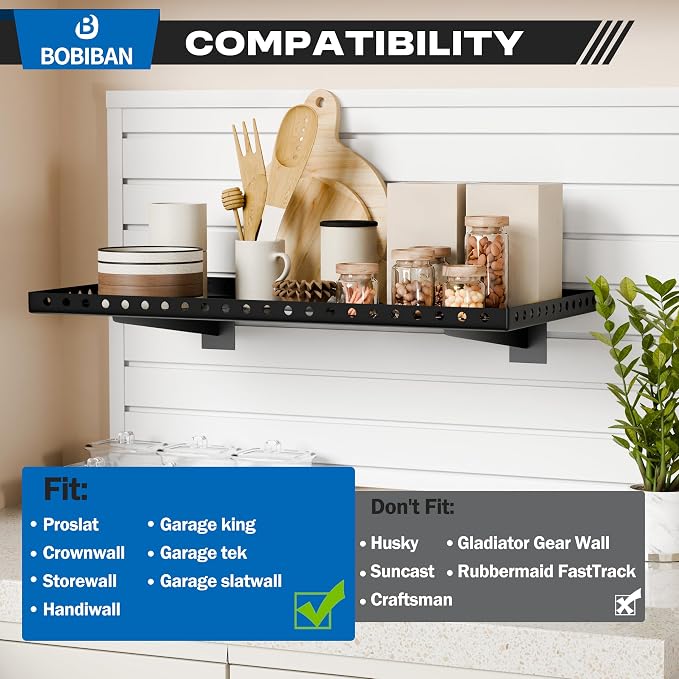 2 Pack Slatwall Shelves, Heavy Duty Black Metal Slat Wall Shelf - Image 5