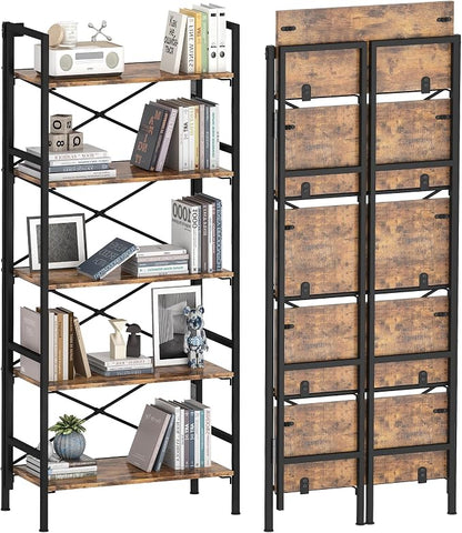 Folding Bookshelf, 5 Tier Bookcase Foldable Shelf by Homeiju