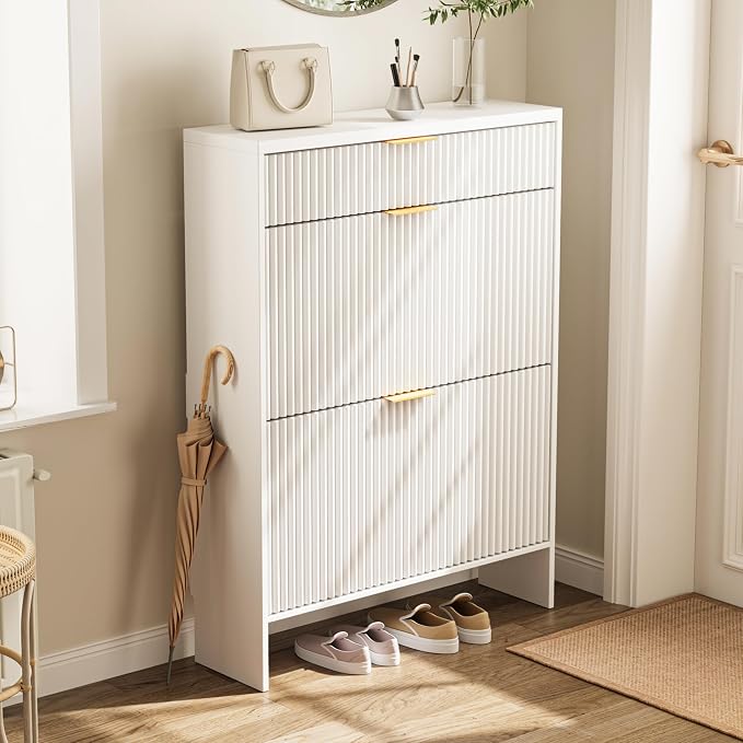 Fluted Shoe Cabinet Storage by DamcropFurniture