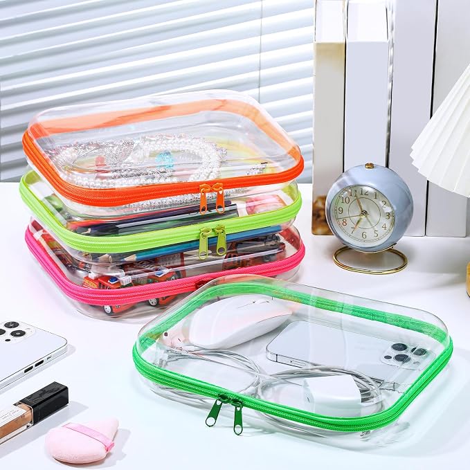 Hoolerry 4 Pcs Hard Clear Zipper Case Makeup Bags Plastic Pencil Pouch - Image 7