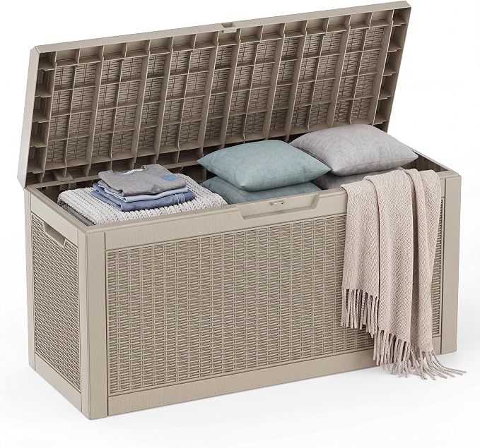 EasyUp 70 Gallon Deck Boxes Outdoor Waterproof, Resin Outside Storage Box by EASYUP