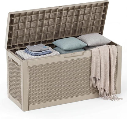 EasyUp 70 Gallon Deck Boxes Outdoor Waterproof, Resin Outside Storage Box by EASYUP