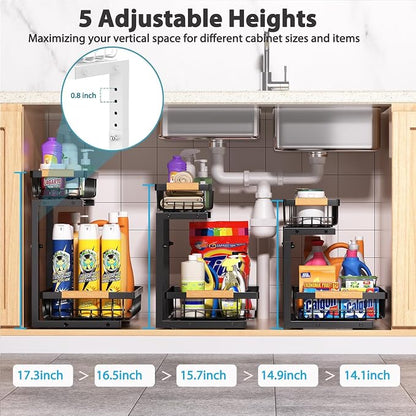 Liuoud Under Sink Organizer 2 Pack, 2 Tier Slide Out Large Capacity Height - Image 3
