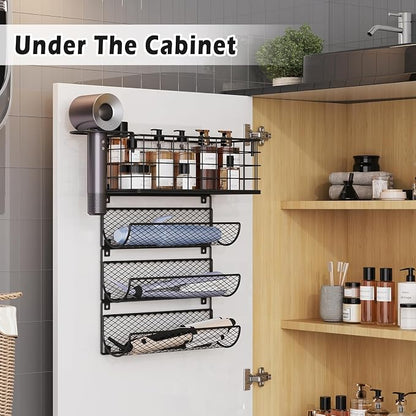 Wall-Mounted Hair Dryer Holder Styling Tool Organizer 4-Shelf Storage Wire - Image 2