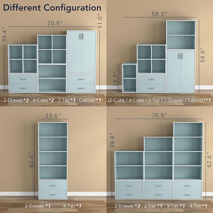Homes: Inside + Out Apexa 3-Tier Cube Storage Organizer Shelves, Stackable Wood - Image 12