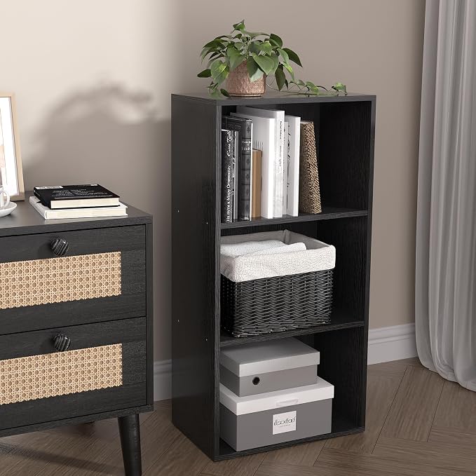 Wooden 3 Cube Storage Organizer, 3 Tier Low Bookcase Freestanding Storage - Image 2