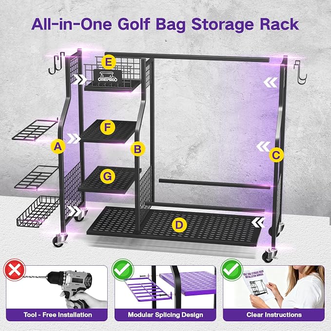 Golf Bag Storage Garage Organizer, Golf Bag Storage Stand and Other Golfing - Image 8