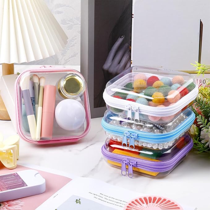 Hoolerry 4 Pcs Hard Clear Zipper Case Makeup Bags Plastic Pencil Pouch - Image 5