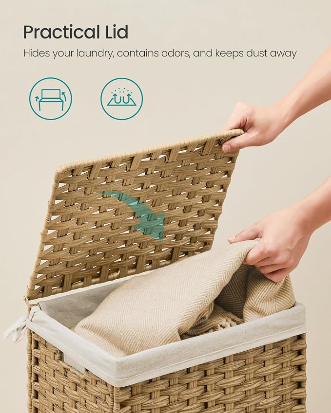 SONGMICS Storage Basket with Lid, Woven Blanket Storage Bin with Handles - Image 4