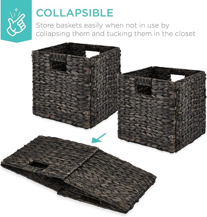 Best Choice Products 13x13in Pack of 5 Cube Storage Baskets, Water Hyacinth - Image 3
