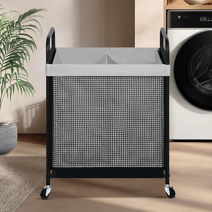 STO STO Laundry Hamper 2 Section, 100L Rolling Laundry Sorter Cart - Image 2