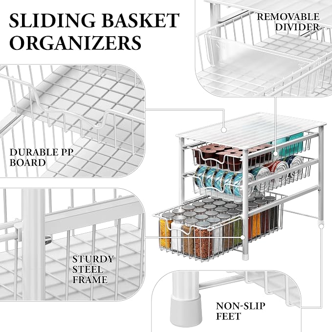 Simple Houseware Stackable 3 Tier Sliding Basket Organizer Drawer - Image 4