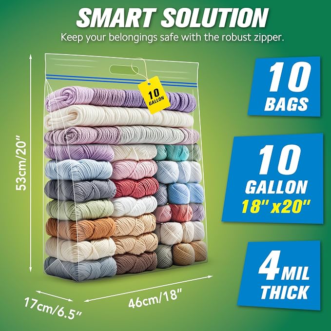 HIBAG 10 Gallon Large Storage Bags, 18” x 20” Resealable Clear Bags - Image 2