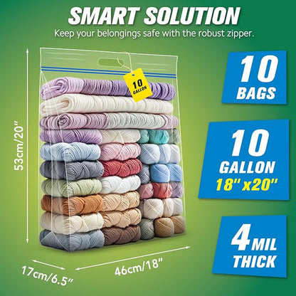 HIBAG 10 Gallon Large Storage Bags, 18” x 20” Resealable Clear Bags - Image 2