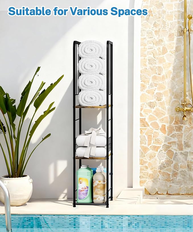 Narrow Towel Storage for Bathroom, 3-Tier Free Standing Bathroom Towel Rack - Image 8