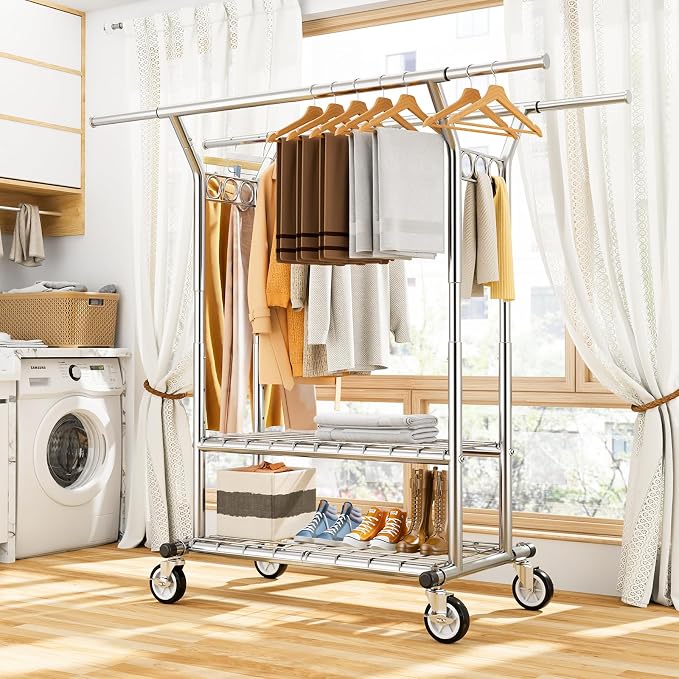 HYSEYY Heavy Duty Clothes Rack, Rolling Clothing Rack - Image 8