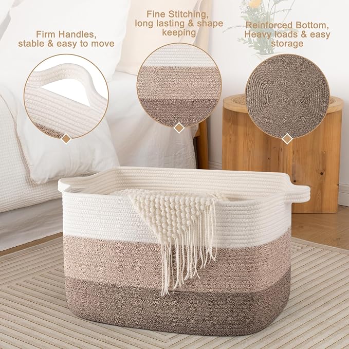 65L Large Storage Basket, Cotton Rope Woven Blanket Basket, Toy Storage - Image 5