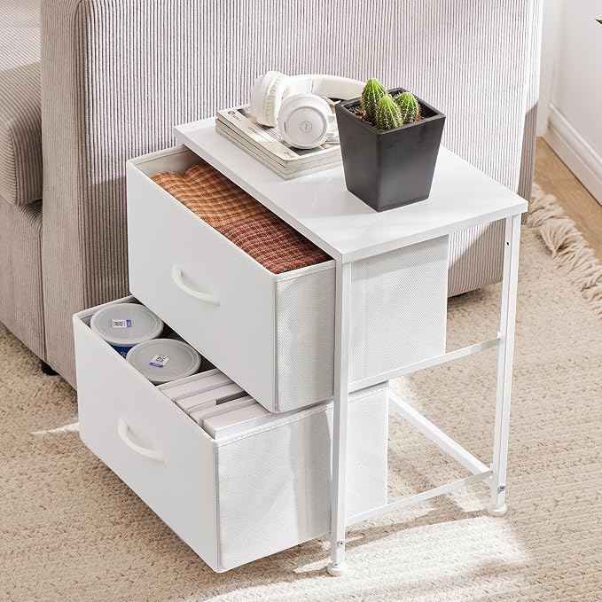 DUMOS Small Night Stand Set of 2 Fabric Drawer Dressers Short Bedside Tables - Image 2