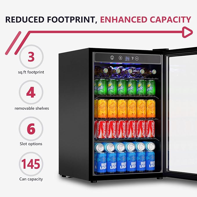 4.5 Cu.ft Beverage Refrigerator Cooler, 145 Can Mini Fridge - Image 2