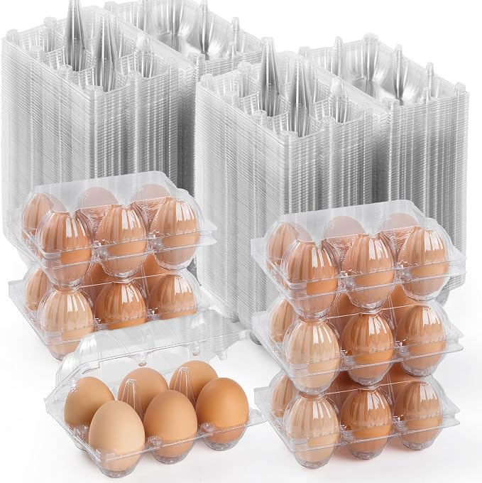 200PCS Clear Plastic Egg Cartons 6 Count, Half Dozen Egg Cartons Cheap Bulk by APOCHON