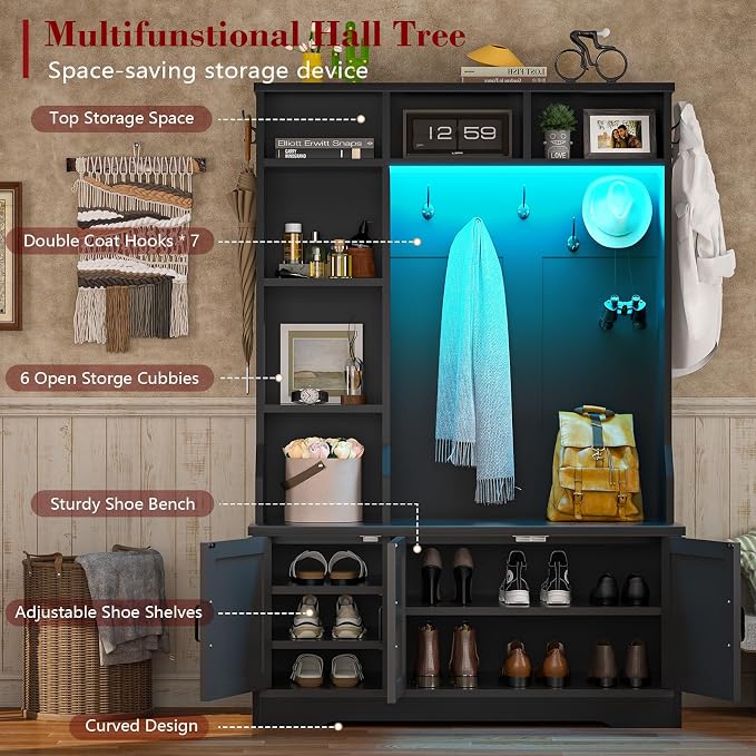 CSZZD Hall Tree with Bench and Shoe Storage, Farmhouse Entryway Bench with Coat - Image 2
