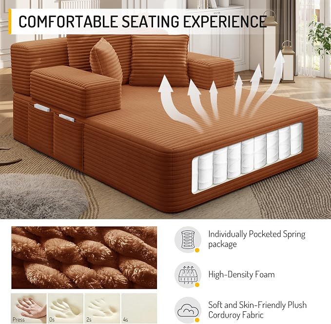 2-in-1 Convertible Chaise Lounge Indoor, 60.2" Corduroy Upholstered Chaise - Image 3