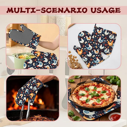 Cute Roosters Hens Chicks Heat-Resistant Silicone Oven Mitts and Pot Holders - Image 6
