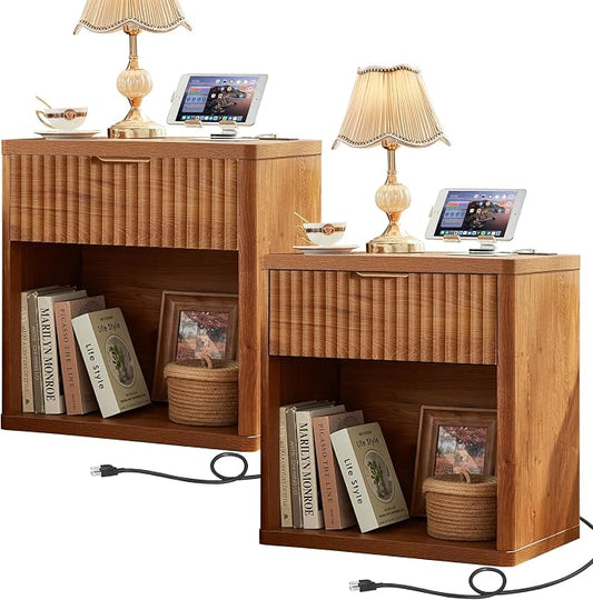 LEYAOYAO Fluted Farmhouse Nightstand Set of 2 by LEYAOYAO-Findtheshiningpointofyourideallife%EF%BC%81