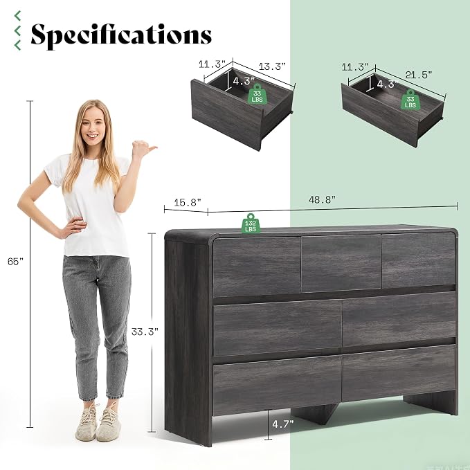 AMERLIFE 7 Drawer Dresser for Bedroom, Anti-Tip Kit, Wood Cabinet Organizer for - Image 3