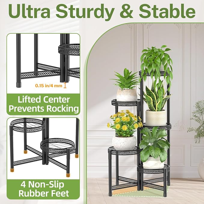 iDavosic.ly Plant Stand Indoor Outdoor, 5 Tier Corner Metal Flower Display - Image 4