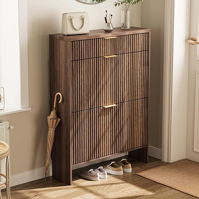 Fluted Shoe Cabinet Storage by DamcropFurniture