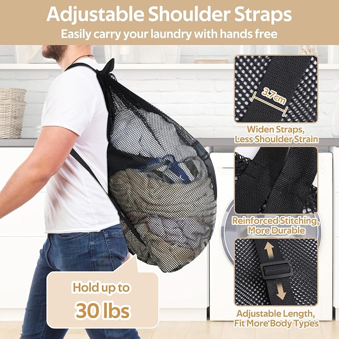 OTraki Mesh Laundry Bags 36 x 28 Inch Extra Large Travel Laundry Bag Backpack - Image 8
