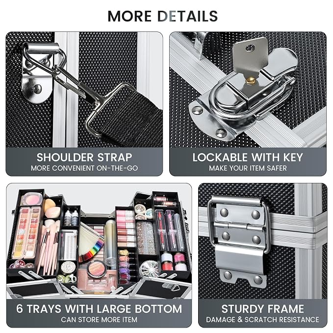 FRENESSA Makeup Train Case Makeup Case 12.6 Inch Large Cosmetic Box Organizer - Image 4