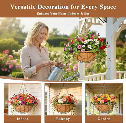 4 Pack Hanging Planter for Outdoor Plants 14 inch Metal Hanging Flower Basket - Image 2