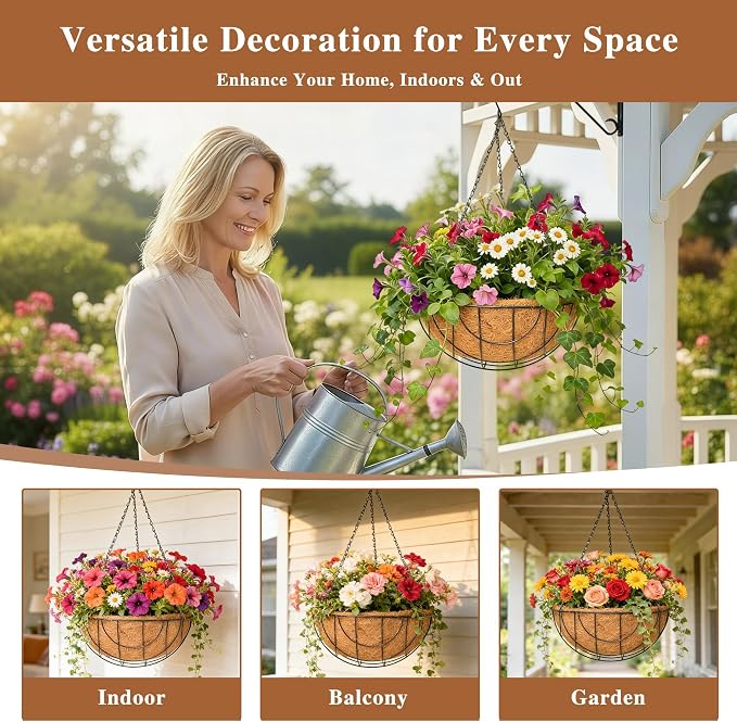 4 Pack Hanging Planter for Outdoor Plants 12 inch Metal Hanging Flower Basket - Image 2