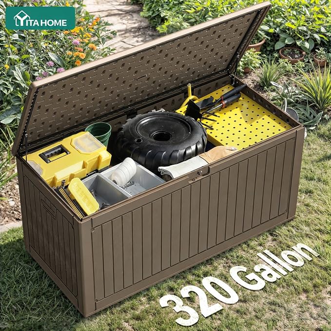 YITAHOME 320 Gallon Extra Large Deck Box, Double-Wall Resin Outdoor Storage Box - Image 6