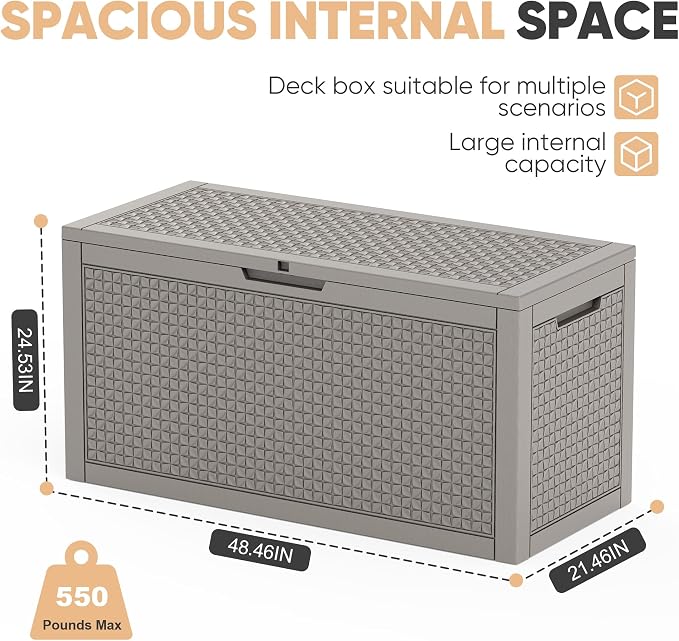 EasyUp 110 Gallon Deck Boxes Outdoor Waterproof, Resin Outside Storage Box - Image 3